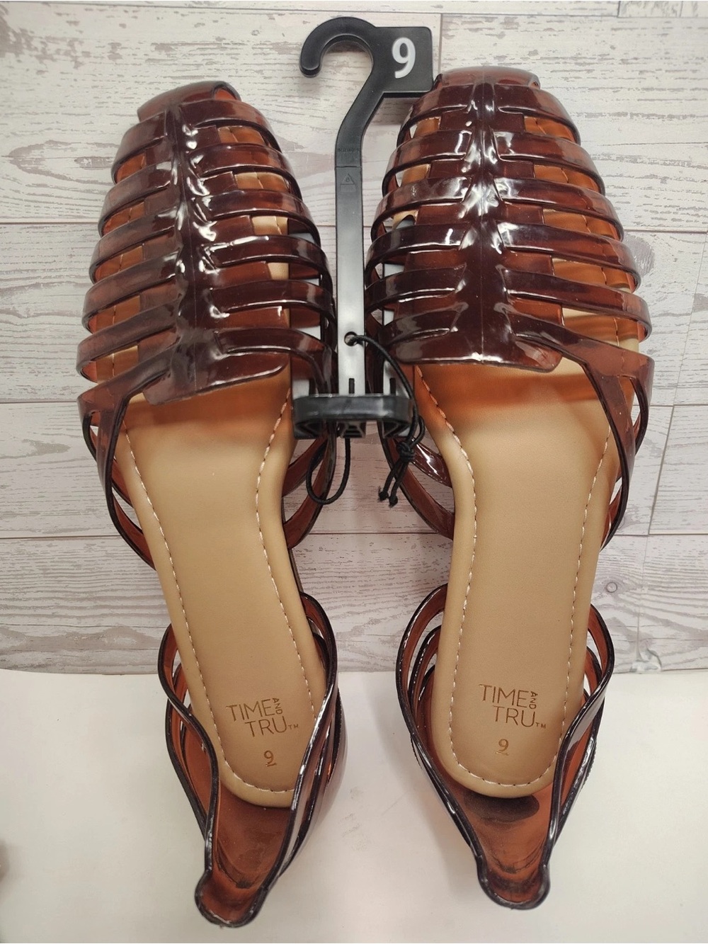 Time and Tru Brown Strappy Jelly Slingback Sandals